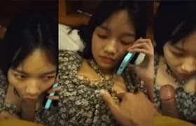 ဘဲနဲ့စိတ်ဆိုးပြီး ဖုန်းပြောနေရင်း သူငယ်ချင်းကိုလီးစုပ်ပေး